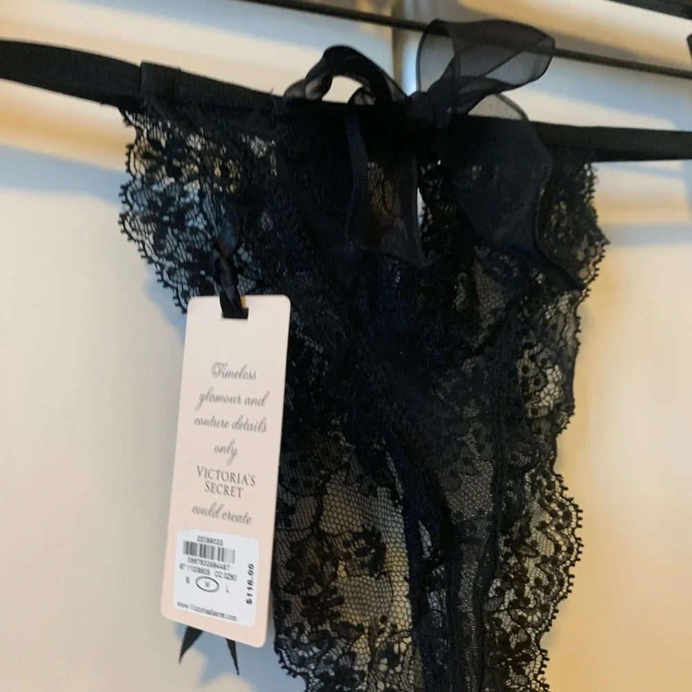 Victoria secret collection thong black Swarovsk crystal M G string designer
